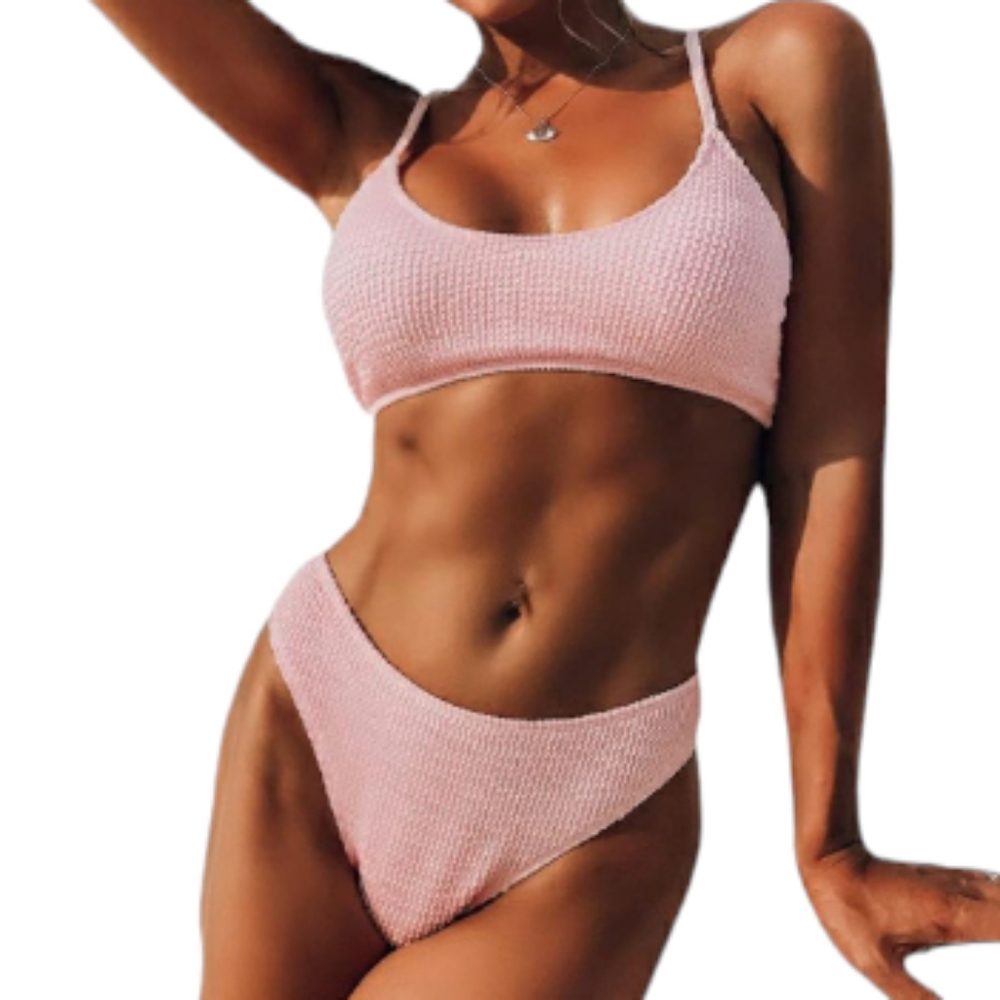 Women Solid Textured Bikini Bathing Suits 2 Piece Swimsuit Size M NWOT